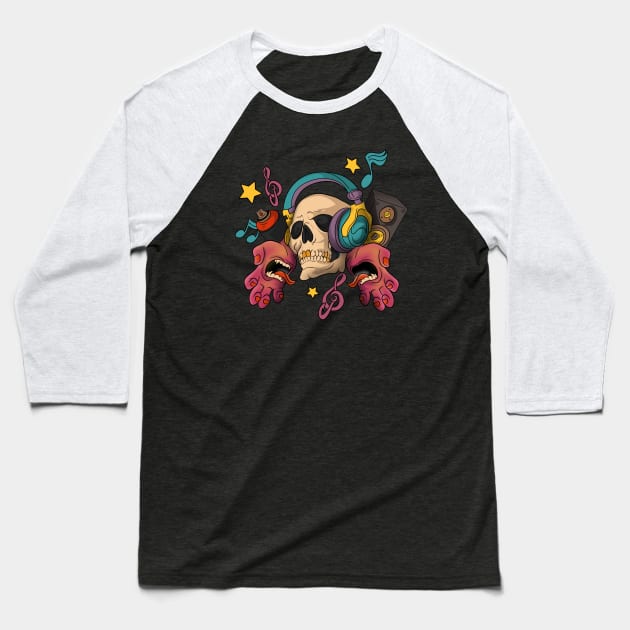 Graffiti Skull Music Baseball T-Shirt by Trendy Black Sheep